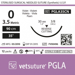 Vetsuture PGLA metric 3,5 (USP 0) 90cm - Aiguille courbe 3/8 30mm Reverse Cutting Point
