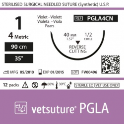 Vetsuture PGLA metric 4 (USP 1) 90cm - Aiguille courbe 1/2 40mm Reverse Cutting Point