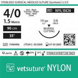 image: vetsuture NYLON metric 1,5 (USP 4/0) 90cm   -  Curved needle 3/8 19mm Reverse Cutting Point