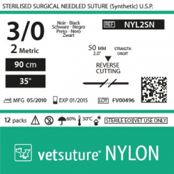 image: vetsuture NYLON metric 2 (USP 3/0) 90cm   -  needle  50mm Reverse Cutting Point