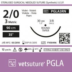 image: Vetsuture PGLA metric 3 (USP 2/0) 90cm   - Curved needle  3/8 30mm Round Taper Point