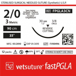 image: Vetsuture fastPGLA  metric 3 (USP 2/0) 90cm   -  Curved needle  3/8 30mm Reverse Cutting Point