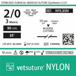 image: vetsuture NYLON metric 3 (USP 2/0) 90cm   -  needle  50mm Reverse Cutting Point
