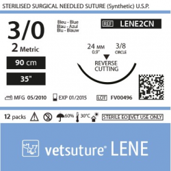 image: Vetsuture LENE metric 2 (USP 3/0) 90cm   -  Curved needle 3/8 24mm Reverse Cutting Point