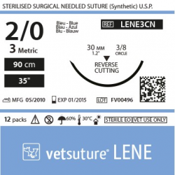 image: Vetsuture LENE metric 3 (USP 2/0) 90cm   -  Curved needle 3/8 30mm Reverse Cutting Point