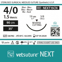 image: Vetsuture NEXT metric 1,5 (USP 4/0) 90cm   -  Aiguille courbe 3/8 19mm Reverse Cutting Point