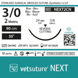 image: Vetsuture NEXT metric 2 (USP 3/0) 90cm   -  Curved needle  3/8 24mm Reverse Cutting Point