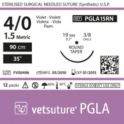 image: Vetsuture PGLA metric 1,5 (USP 4/0) 90cm   - Curved needle  3/8 19mm Round Taper Point