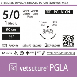 image: Vetsuture PGLA metric 1 (USP 5/0) 90cm   -  Curved needle 3/8 13mm Reverse Cutting Point