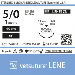 image: Vetsuture LENE metric 1 (USP 5/0) 90cm   -  Curved needle3/8 13mm Reverse Cutting Point