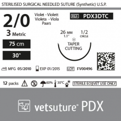 VetSuture PDX metric 3 USP 2/0 90cm violet TapperCut 1/2 26mm