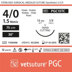 image: vetsuture PGC metric 1,5 (USP 4/0) 90cm violet -  Aiguille courbe 3/8 18mm Tapper Cutting Point