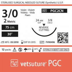 image: vetsuture PGC metric 2 (USP 3/0) 90cm violet   -  Curved needle  3/8 24mm Reverse Cutting Point