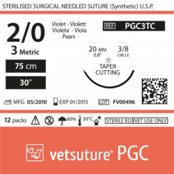 image: vetsuture PGC metric 3 (USP 2/0) 90cm violet  -  Aiguille courbe 3/8 20mm Tapper Cutting Point