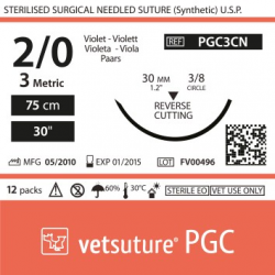 image: vetsuture PGC metric 3 (USP 2/0) 90cm violet   -  Aiguille courbe 3/8 30mm Reverse Cutting Point