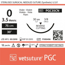 image: vetsuture PGC metric 3,5 (USP 0) 90cm violet   -  Curved needle 3/8 30mm Reverse Cutting Point