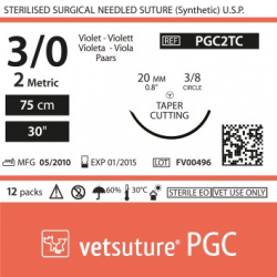 image: vetsuture PGC metric 2 (USP 3/0) 90cm violet  -   Curved needle  3/8 20mm Tapper Cutting Point
