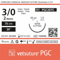 image: vetsuture PGC metric 2 (USP 3/0) 75cm violet   - Curved needle  1/2 26mm Tapper Cutting Point