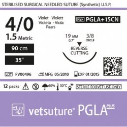 image: Vetsuture PGLA+ antibacterial metric 1.5 (USP 4/0) 90cm   -  Curved needle  3/8 19mm Reverse Cutting Point