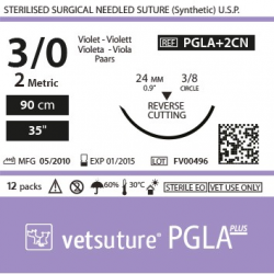 image: Vetsuture PGLA+ antibacterial metric 2 (USP 3/0) 90cm   -  Curved needle 3/8 24mm Reverse Cutting Point