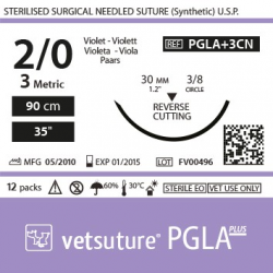 image: Vetsuture PGLA+ antibacterial metric 3 (USP 2/0) 90cm   -  Curved needle 3/8 30mm Reverse Cutting Point