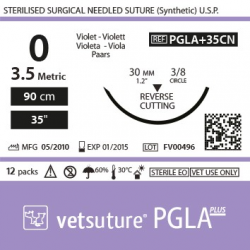 Vetsuture PGLA+ antibacterien metric 3,5 (USP 0) 90cm - Curved needle 3/8 30mm Reverse Cutting Point