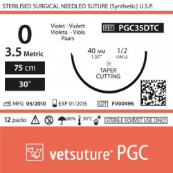 image: vetsuture PGC metric 3.5 (USP 0) 75cm violet   - Curved needle  1/2 40mm Tapper Cutting Point