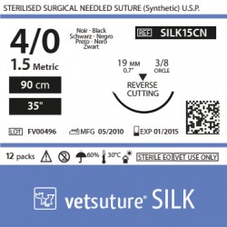 Vetsuture SILK metric 1.5 (USP 4/0) 90cm - Aiguille courbe 3/8 19mm Reverse Cutting Point