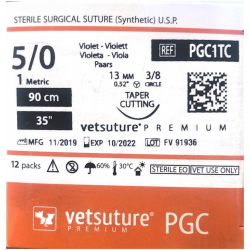 vetsuture PGC metric 1 (USP 5/0) 75cm violet - Aiguille courbe 3/8 13mm Tapper Cutting Point