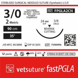image: Vetsuture fastPGLA  metric 2 (USP 3/0) 90cm   -  Curved needle  3/8 24mm Reverse Cutting Point