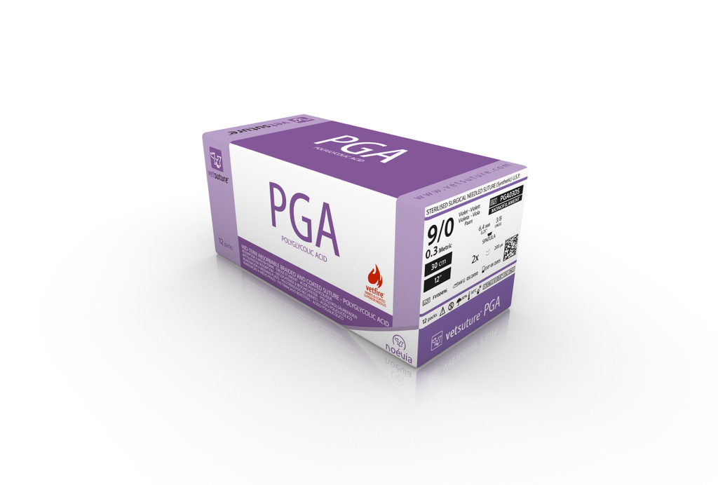 vetsuture® PGA (EP0.3, USP9/0, Double Spatula 3/8c 6.4mm 200µm, 12x30cm)