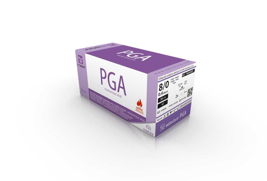 vetsuture® PGA (EP0.4, USP8/0, Double Spatula 3/8c 6.4mm 200µm, 12x30cm)