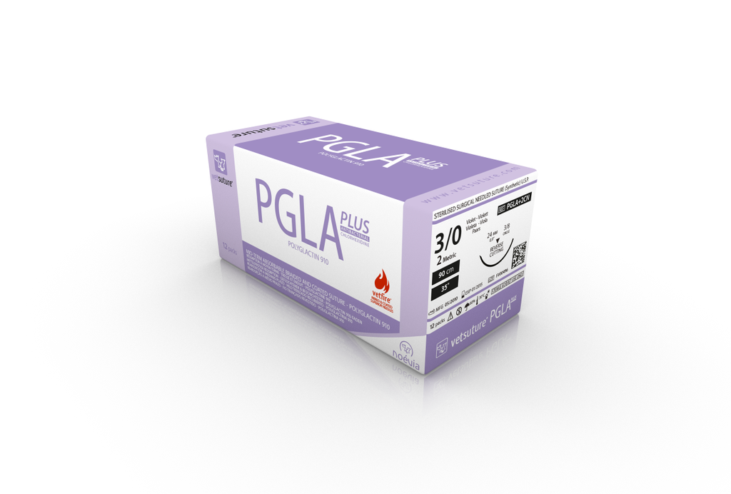 vetsuture® PGLA+ (EP2, USP3/0, Reverse cutting 3/8c 24mm, 12x90cm)