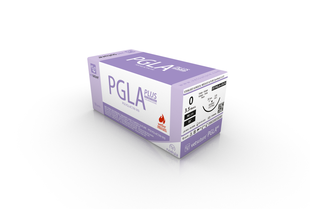 vetsuture® PGLA+ (EP3.5, USP0, Reverse cutting 3/8c 30mm, 12x90cm)