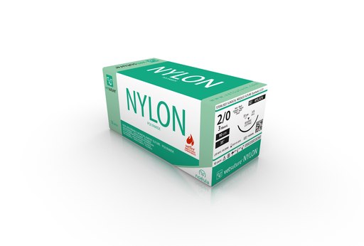 [NYL3CN] vetsuture® NYLON (EP3, USP2/0, Reverse cutting 3/8c 30mm, 12x90cm)