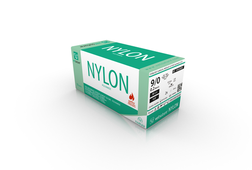 [NYL03DS] vetsuture® NYLON (EP0.3, USP9/0, Double Spatula 3/8c 6.4mm 200µm, 12x30cm)